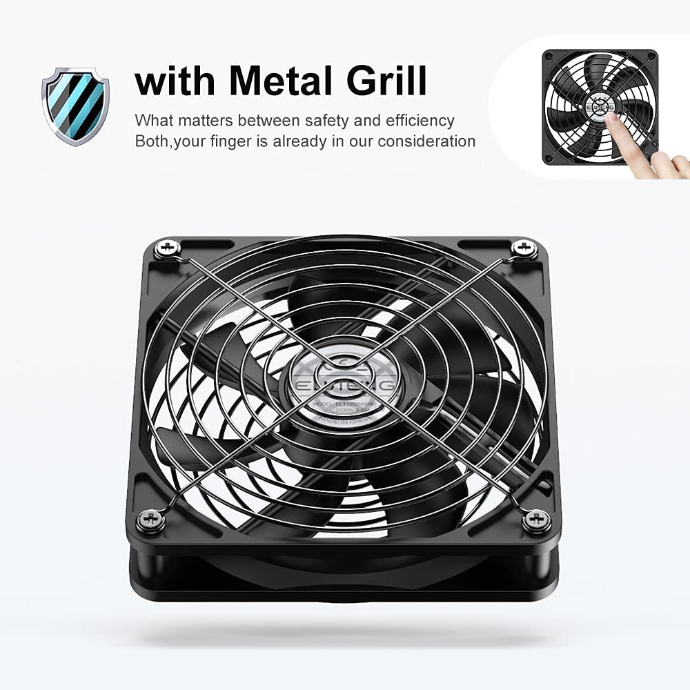 ELUTENG 120mm Fan With 3 Speed 5V USB Powered Case Fan 1500PRM Gaming PC Portable Cooling Suitable for Tablet TV Receiver Router DVR Play Station Xbox Computer and More