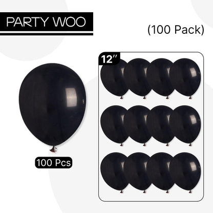 PartyWoo Black Balloons 100 pcs 12 Inch Latex Helium Matte Black Balloons for Baby Shower Birthday Graduation Casino Gaming Anniversary Retirement Pirate Race Car Theme Party Decorations Black-Y18