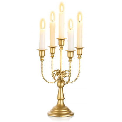 Sziqiqi Gold Candlestick Holder Candelabra - Taper Candle Holders for Wedding Centerpiece 5-Arms Candle Stick Stands for Candlelight Dinner Table Christmas Mantel Festivals
