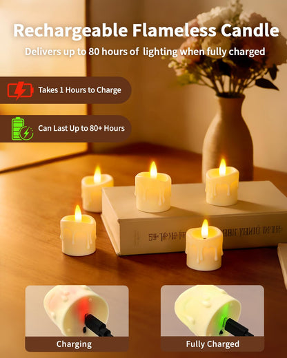 CAQUIRU Rechargeable Flameless Candles with Remote Timer, 1.5"x2" LED Tea Lights Candles Battery Operated, Electric Fake Flickering Votive Candles for Home Table Aniversary Wedding Decor (6 Pack)