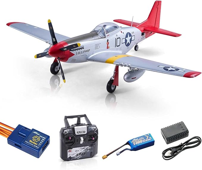 Arrows Rc Plane Propeller Rc Airplanes for Adults Remote Control Airplane P-51 850MM with Vector Flight Stabilization System RTF (Include Battery Charger Radio)
