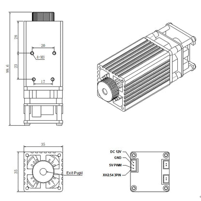 LASER TREE 4000mW Laser Engraver Module, 450nm Adjustable Focal Laser Head for Wood, Paper, Leather Cutting & Engraving, Class 4, DIY Laser Cutter, 4W