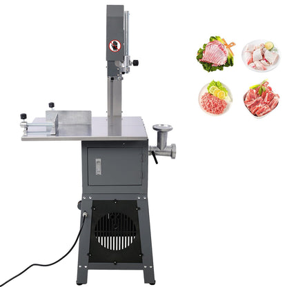 PULLAFUN Commercial Meat Band Saw Machine, 2-in-1 Stainless Steel Butcher Meat Grinder and Sausage Stuffer, Blade Bone Sawing, Meat Cutting Bandsaw Workbench