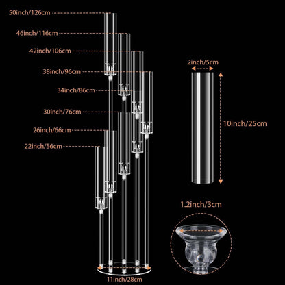 8 Arms Acrylic Candelabra Centerpieces, Tapered Candlestick Holders, Clear Candle Holder for Wedding Party, Floor Candlestick Holders with Lampshade and Round Base(1PCS)