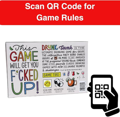 Drunk Tank Interactive Party Drinking Game – Board Games for Adults| Includes 8 Player Pieces 2 Dice and QR Code Rules | Funny Games for Pregames and Parties
