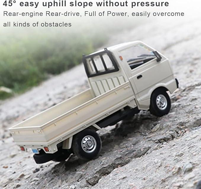 WPL D12 Mini RC Truck for Adults 1/16 Scale 20km/h 2.4G 4CH Remote Control Crawler High-Speed Climbing Truck with LED Lights Cargo Drift Car - RTR / 2 Batteries