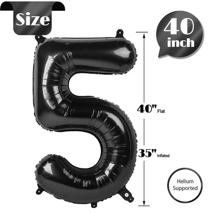 Black Number 5 Balloon 40 Inch, 5th Birthday Party Decorations for Children, Giant 5 Foil Balloon for Party Supplies