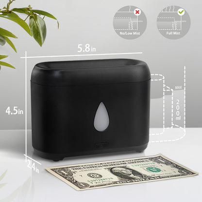 Flame Diffuser for Essential Oils, 200ml Ultrasonic Aroma Diffusers with Cool Mist, Aromatherapy Diffuser with Auto-Off Protection, Small Humidifier for Home,Office,Bedroom,Gift (Black)