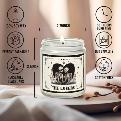 Spooky Candle The Lover Valentine Gifts for Men Women, Valentines Skeleton Gifts for Women & Men, Tarot Skull Candle, Gothic Couple Scented Lavender Candles 9OZ