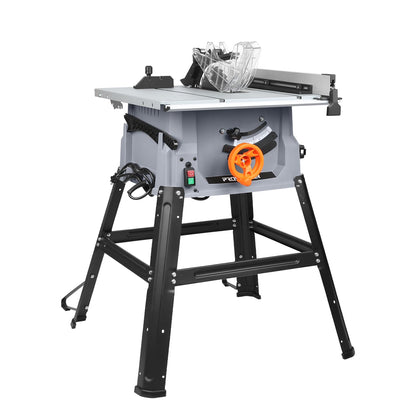 Prostormer 10 Inch Table Saw with Stand, 15A 5000RPM Portable Benchtop Saw, 45°Bevel Cutting Tabletop Saw for Woodworking