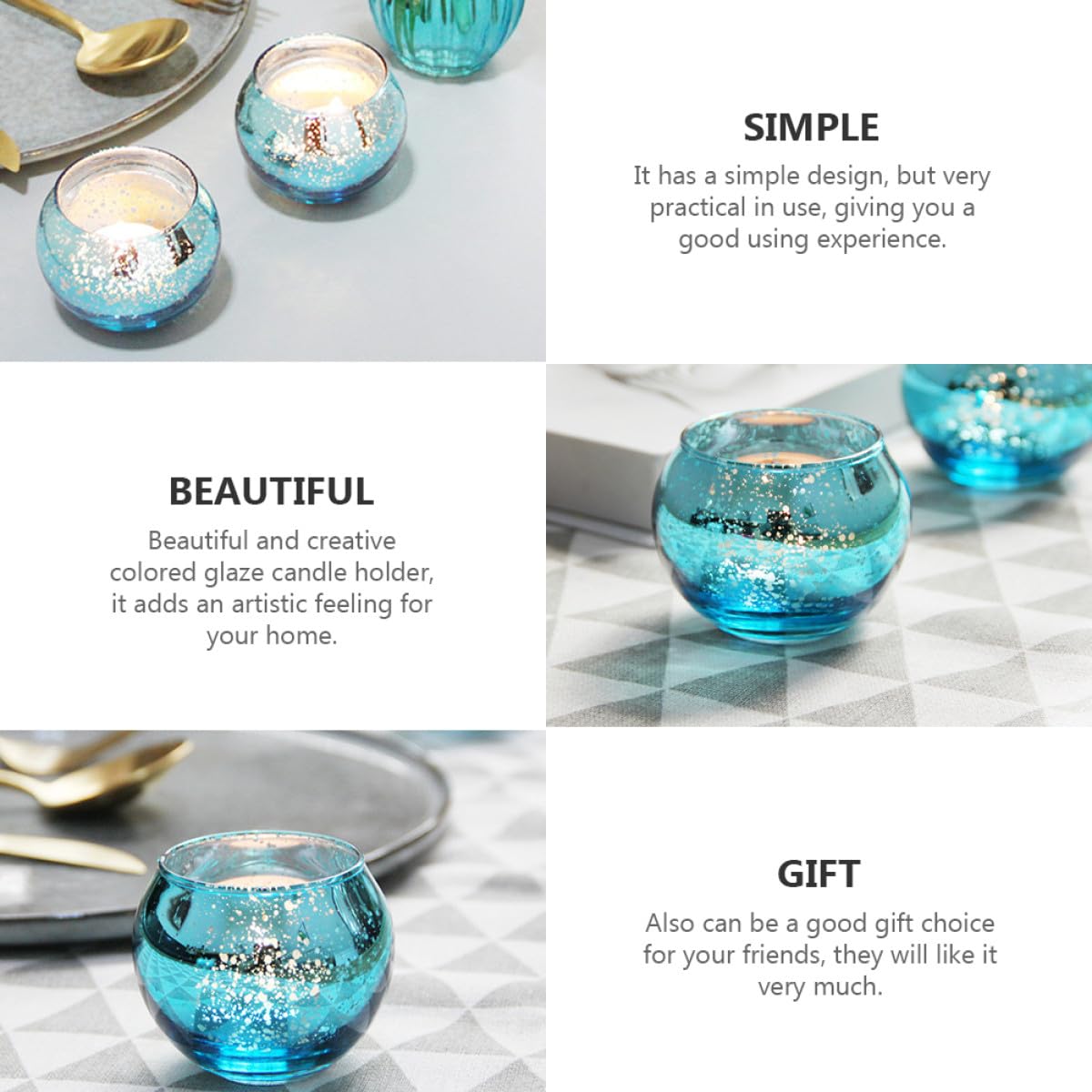 SAFIGLE 12pcs Glass Candle Cups with Blue Dot Pattern Hollow Candleholders for Home Decor Table Centerpiece Tea Light Holders Modern Small Round Design