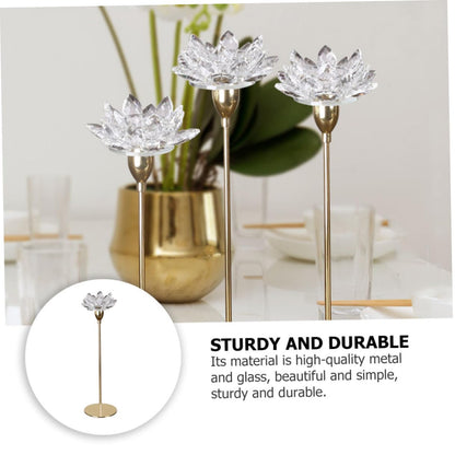 Ipetboom Crystal Lotus Candleholder Small Metal Candle Stand Romantic Dining Room Candlestick Decor for Candlelight Dinner