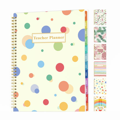 SUNEE Teacher Planner 2026-2027 Academic Year, 7 Periods Lesson Plan Book Jul 2026 - Jun 2027, 8.5"x11"Daily Weekly Monthly Organizers Horizontal Layout with Calendars, Bookmark, Tabs, Pastel Bubbles
