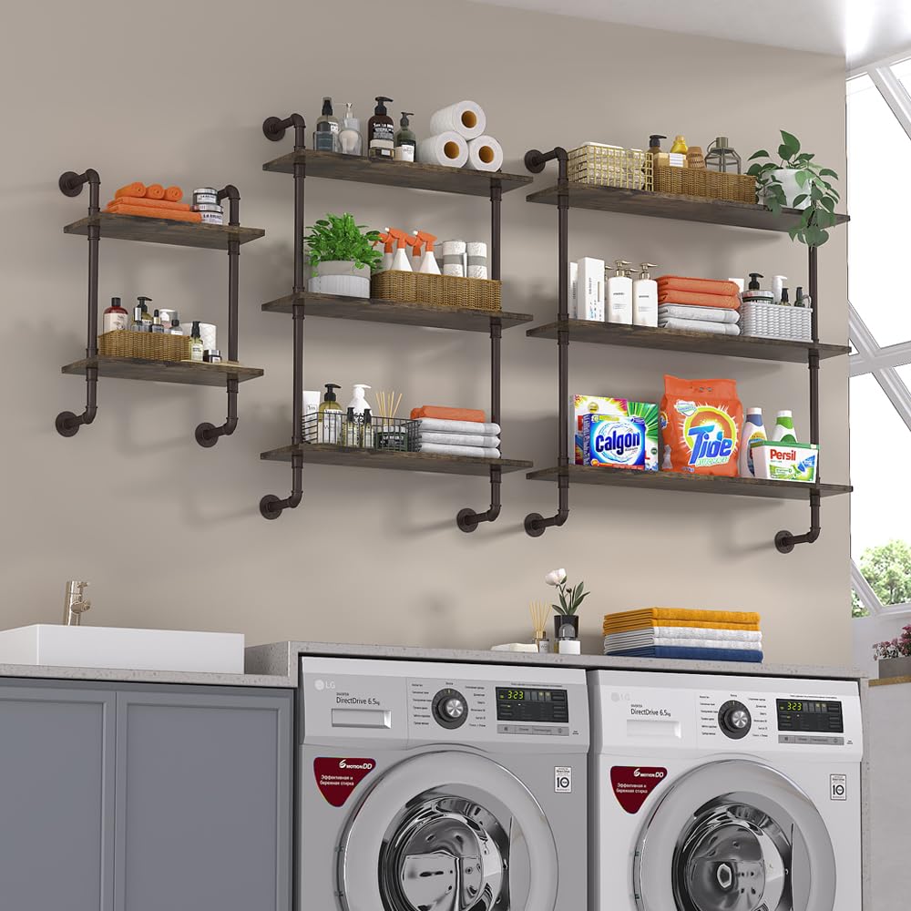 Helsin 24inch Industrial Pipe Shelving and 32inch Industrial Pipe Shelves Product Bundle