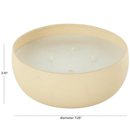 Deco 79 Metal Decorative Candle Rose Blossom & Sandalwood Scented Textured 34oz 4 Wick Aromatherapy Candle with White Wax, Wax Aromatherapy Candle 7" x 7" x 3", Beige