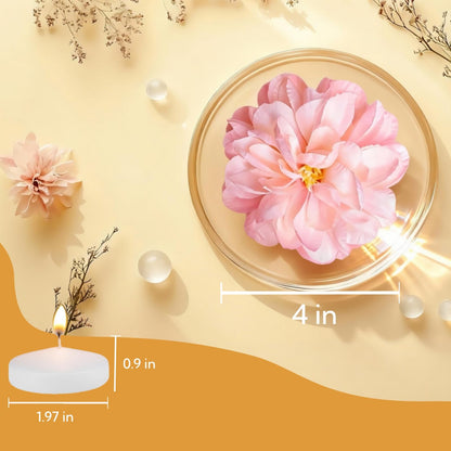 UDU 24 Pcs Floating Candles for Centerpieces and Floating Flowers for Centerpieces Artificial Flower Head for Home Birthday Wedding Party Table Decor Pink