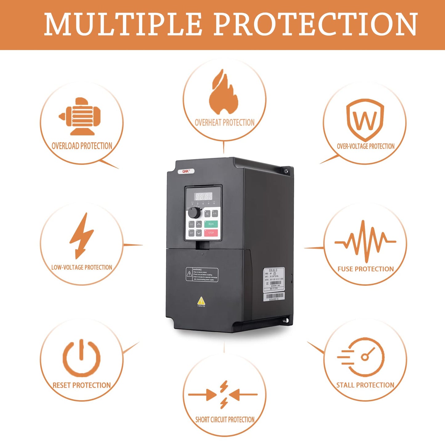 QNK 7.5KW 10HP 220V AC 33A VFD Converter Single to 3 Phase Inverter Variable Frequency Drive for CNC Spindle Motor Speed Controller