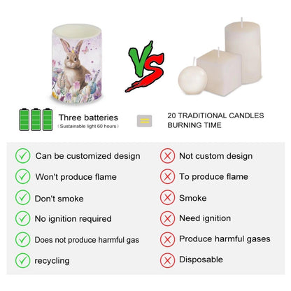 NETILGEN Easter Holiday Decor Flameless Flickering Candles with Remote, Timer Battery Operated LED Pillar Candles 4 Pcs Party Decor Candles Floral Easter Bunny Print