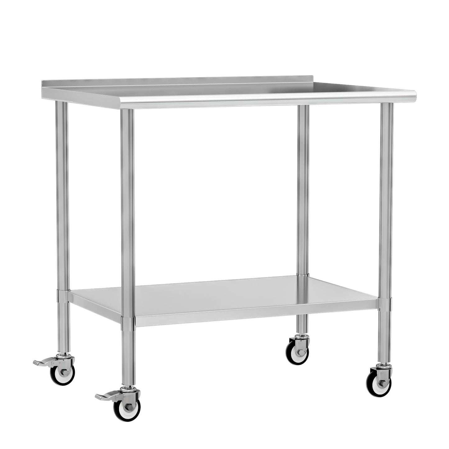 Chingoo Stainless Steel Work Table with Wheels, 30x48 Inch NSF Food Prep Table with Backsplash & Adjustable Undershelf for Kitchen, Restaurant, Garage