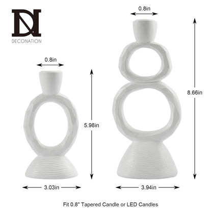 White Taper Candle Holders for Candlesticks, Unique Decorative Candlesticks Holder Home Decor Set of 2 for Fall Thanksgiving Wedding Table Centerpiece Decorations, Modern Aesthetic Room Decor（Resin）