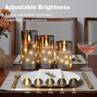 LEDHOLYT Rechargeable Glass LED Flameless Candles, Embedded Star String Flickering Flameless Candles for Romantic Ambiance and Home Decoration with Remote & Timer(Gray)