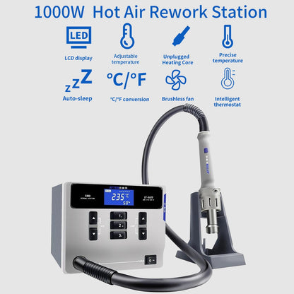 ATTEN ST-862D Hot Air Rework Station, 1000W Hot Air Soldering Station with Auto Sleep Function, Equipped with Large LCD Display & 4Air Nozzles, Suitable for Micro Soldering Rework