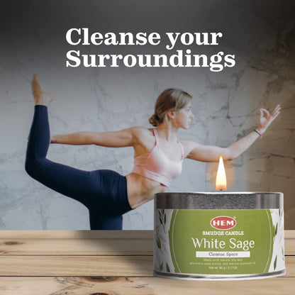 HEM White Sage Candle with Crystals & Sage Leaves – 9.5oz Natural Soy Wax, 65 Hrs Clean Burn | Earthy Smudge Candle for Cleansing, Meditation & Relaxation | Long Lasting Spiritual Gift (Pack of 3)