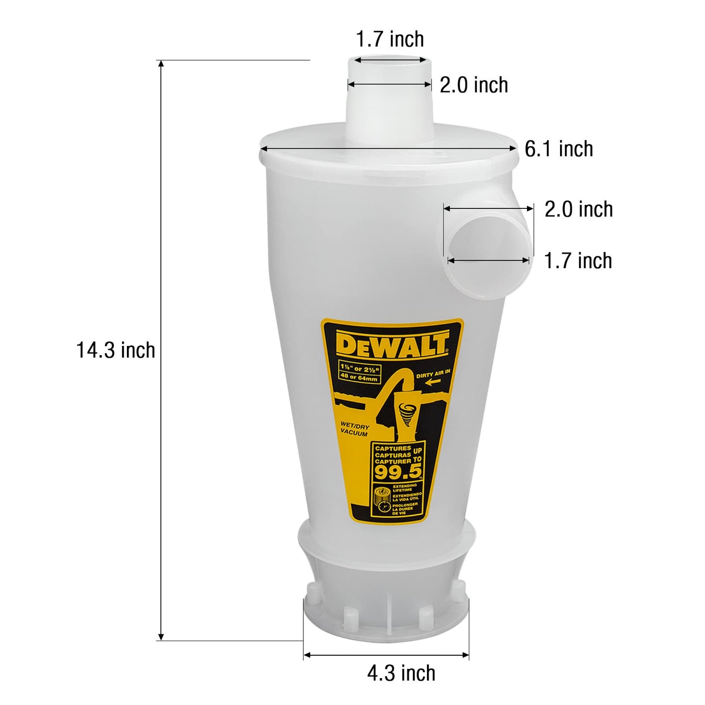 DEWALT Dust Separator with 6 Gallon Poly Tank, Yellow & DXV10P 10 Gallon Quiet Poly Wet Dry Vacuum Yellow