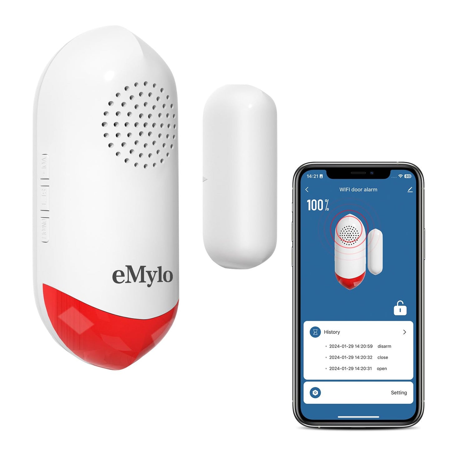 Chatthen eMylo Door Alarm, 120dB Door Alarms When Opened, WiFi Door Sensor with Alarm Light, Compatible with Smart Life app and Tuya Smart, Alarms for Home Kids Safety, 1 Pack, CSAF869