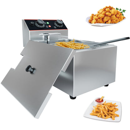 Garvee Stainless Steel Commercial Deep Fryer, 11.6 QT/11 L Countertop Electric Oil Fryer with Detachable Basket and Lid, Adjustable Temperature Control for Home and Restaurant Use, 1500W
