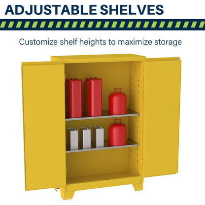 Jamco 45 Gallon Flammable Safety Cabinet, Steel Flammable Storage Cabinet with Lockable Manual Closing Doors, Forkliftable, 43" x 18" x 70", Yellow