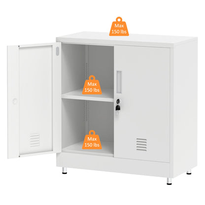 JINKUR Metal Storage Cabinet with Locking Doors and Adjustable Shelf, Small Lockable Sideboard Buffet Cabinet for Home, Office, Entryway, Hallway, Living Room, Kitchen and Dining Room, White