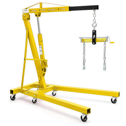 GarveeTech 2-Ton Folding Engine Hoist Cherry Picker 4400 Lb Capacity Hydraulic Shop Crane with Telescoping Boom 6 Caster Wheels for Automotive Repair Garage Use Includes Hitch and Storage Red