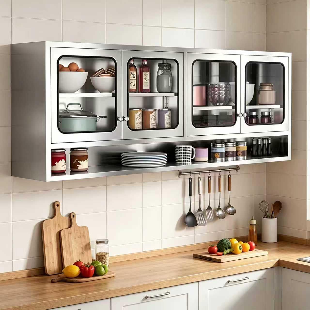 ZZV Kitchen Wall Cabinet, Stainless Steel Wall Mounted Cabinet with Adjustable Shelves, Industrial Wall Storage Cabinet for Garage, Warehouse, No Assembly Required, 11.82D x 70.87W x 27.56H in