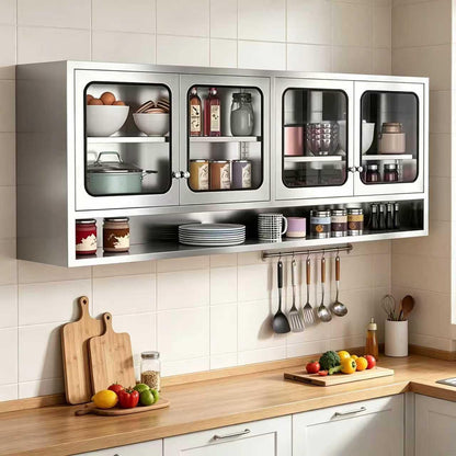 ZZV Kitchen Wall Cabinet, Stainless Steel Wall Mounted Cabinet with Adjustable Shelves, Industrial Wall Storage Cabinet for Garage, Warehouse, No Assembly Required, 11.82D x 70.87W x 27.56H in