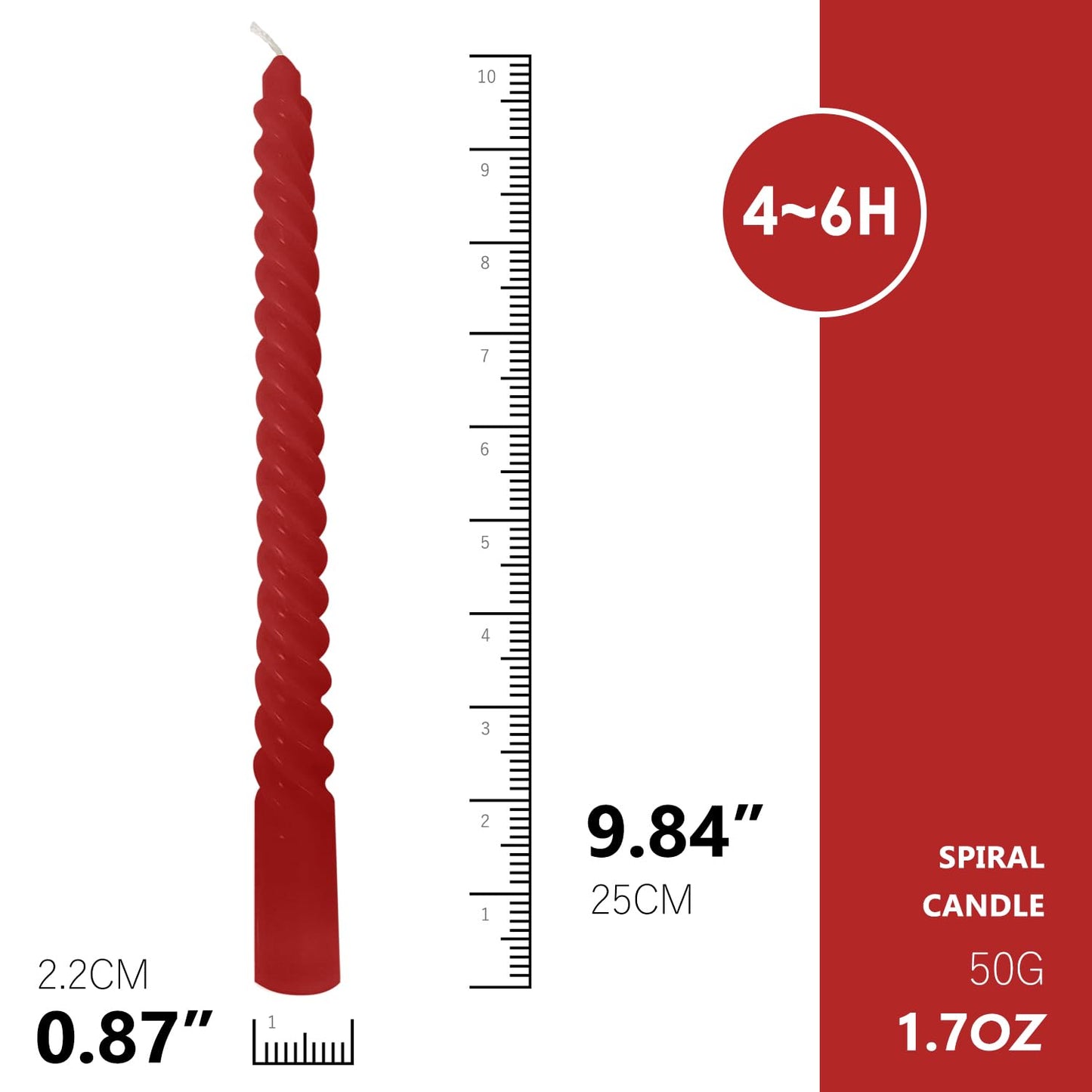 Topsics 4 Pack Christmas Candles - Red Taper Candles, Unscented 10 inch Spiral Tapered Candles for Christmas Decor