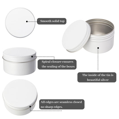 Patelai 36 Pcs 4 oz Metal Round Tins Aluminum Tin Cans Salve Tins Containers with Screw Lid 10 Sheets Stickers for Salve Spice Candies Balms Candles(White)