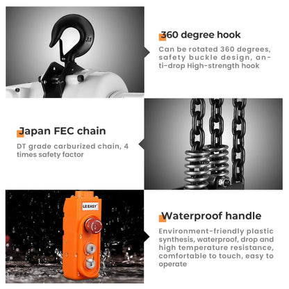 ANBULL 2200lbs FEC Chain Electric Lift Hoist Single Phase Overhead Crane Hoist, DT Grade Carburized Double Chain Hoist with Two 360° Rotatable Hook for Garage Ceiling.(1Ton, 110V,10ft Lift Height)