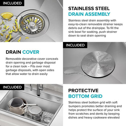 KRAUS Kore 30-Inch Drop In/Top Mount Workstation 16 Gauge 50/50 Double Bowl Stainless Steel Kitchen Sink with Accessories, KWT302-30
