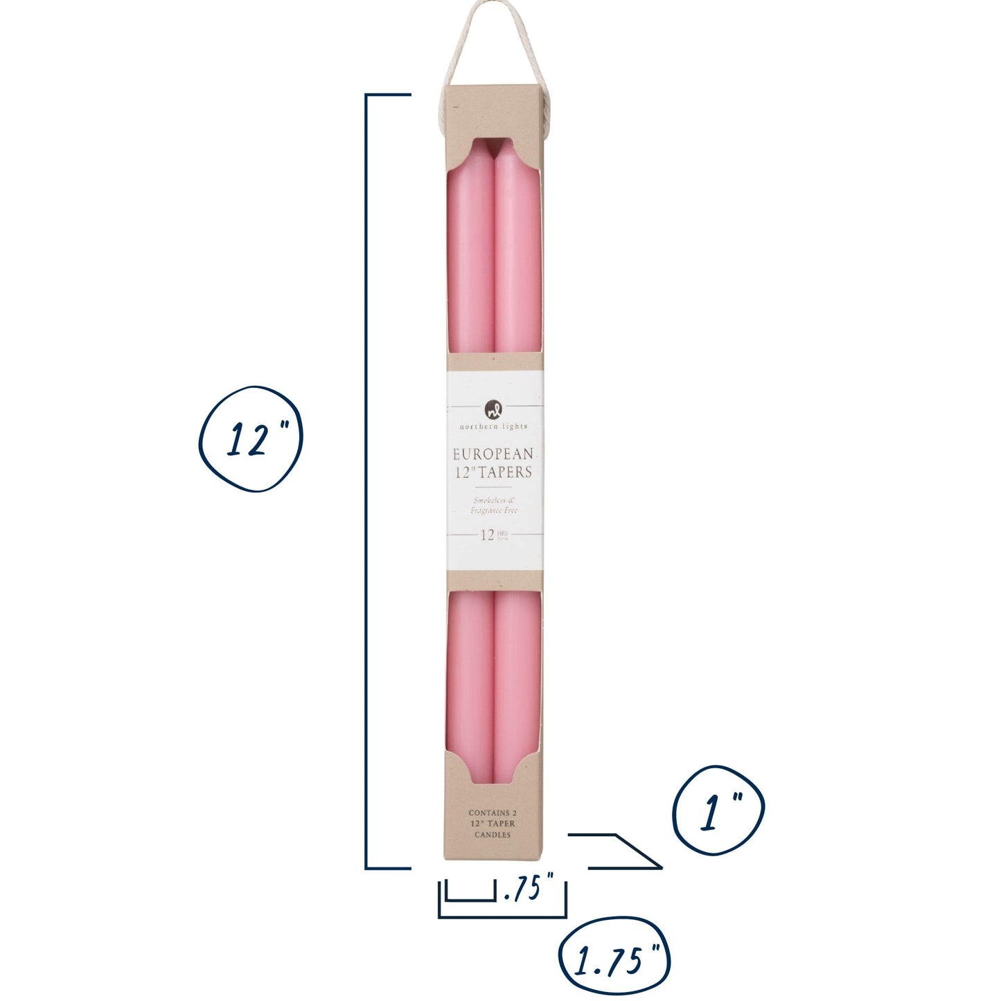 Northern Lights Candles - 12" 2PK Premium Tapers, Soft Pink - 72882