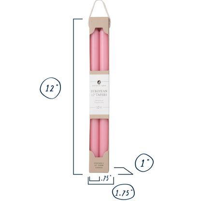 Northern Lights Candles - 12" 2PK Premium Tapers, Soft Pink - 72882