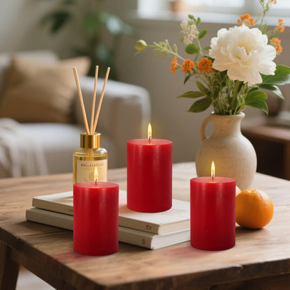 2.75x3.25 inch Red Pillar Candles Set of 6, Unscented Red Candles, Dripless Candles, Ideal as Wedding, Parties, Spas, Dinner, Home Decoration, Church