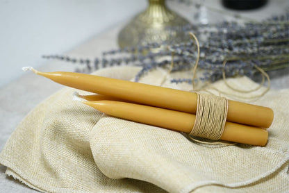 8 inch Natural Beeswax Taper Candles Set of 2, DEYBBY Smokeless and Dripless Organic Natural Beeswax Candles for Home Dinner Decor Emergency Housewarming Gift, Long Lasting Burning, Nontoxic