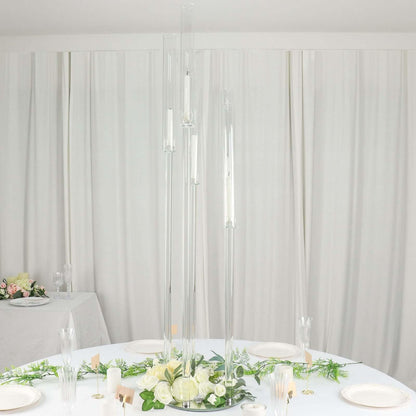 Efavormart 51" Clear 5-Arm Crystal Round Cluster Taper Candelabra Candle Holders, Votive Pillar LED Candle Holders with Round Mirror Base