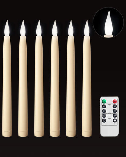 SURAIELEC 10.5'' Flameless Ivory Taper Candles, Battery Operated Candle with Remote, Timer, Dimmer, 5000K Cool Clear White, Realistic LED Candle for Party, Halloween & Christmas Decoration, 6 Pack