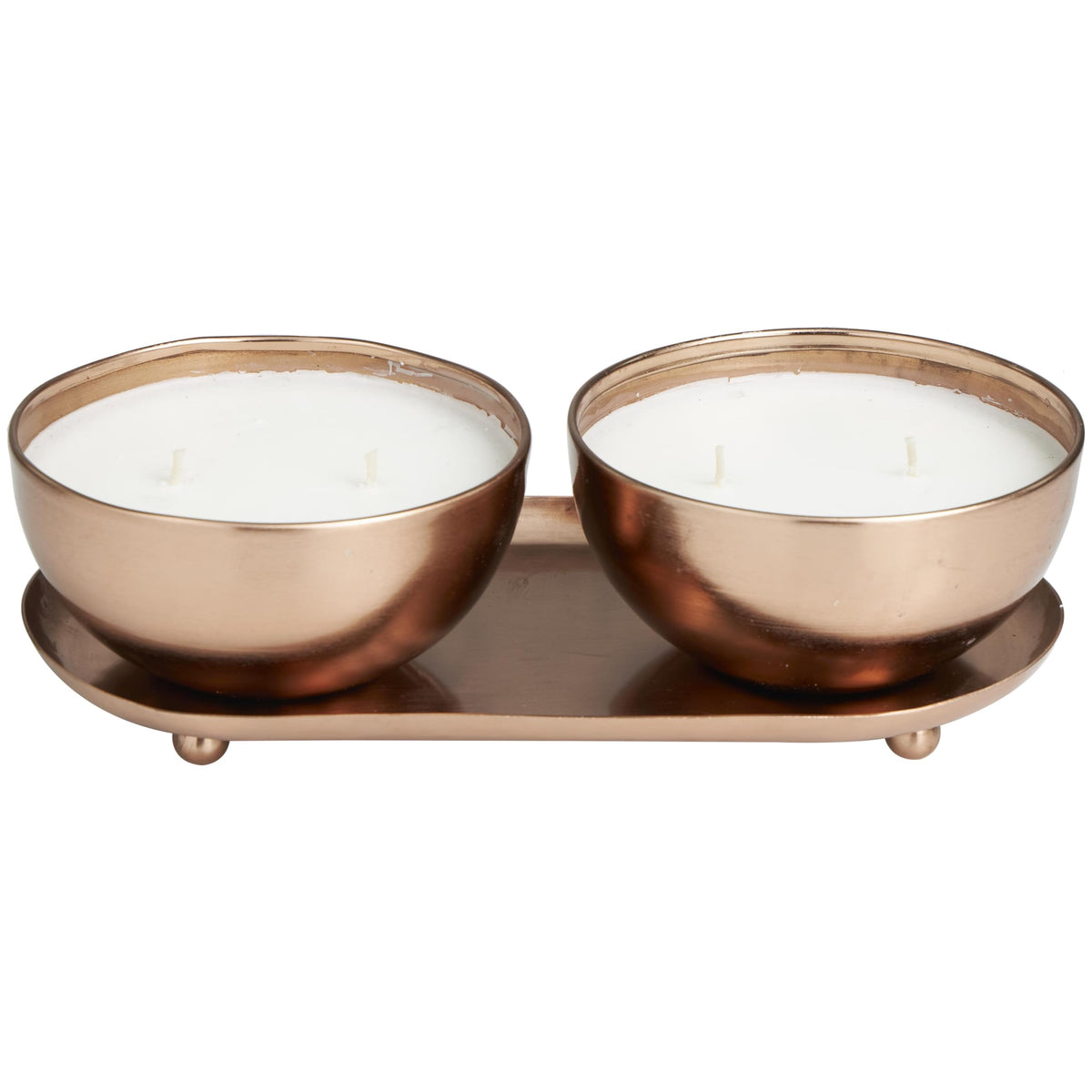 Deco 79 Metal Tropical Breeze Scented Double 12 oz 2 Wick Candle with White Wax and Tray, Set of 2 10" W, 3" H, Copper