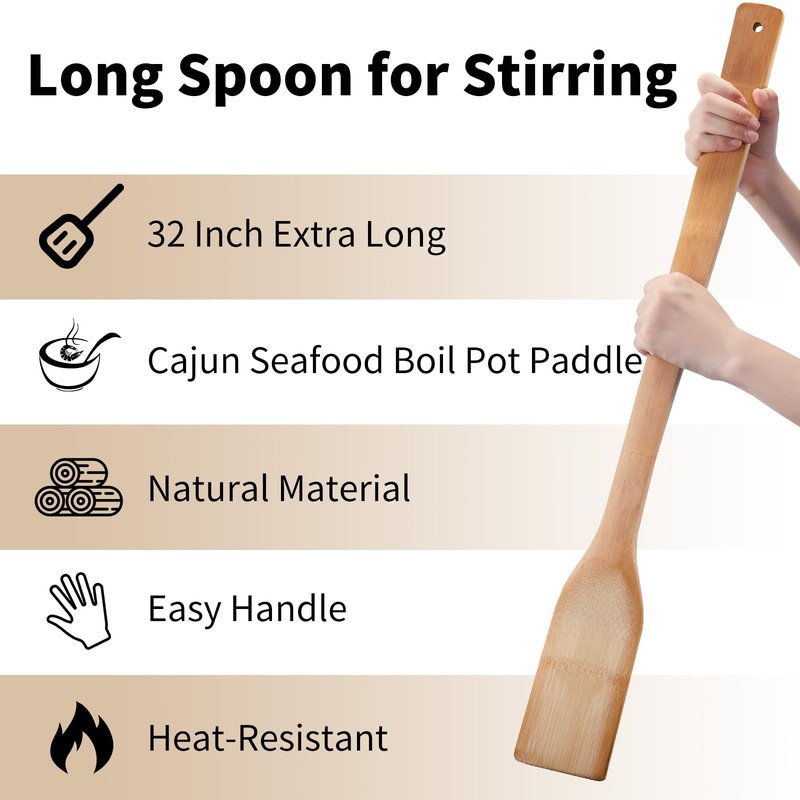 32 Inch Stirring Long Handle Bamboo Spoons Wooden Stir Sticks Extra Wide Kitchen Aid Bamboo Spatula Flat Paddle for Cajun Crawfish Seafood Cooking.