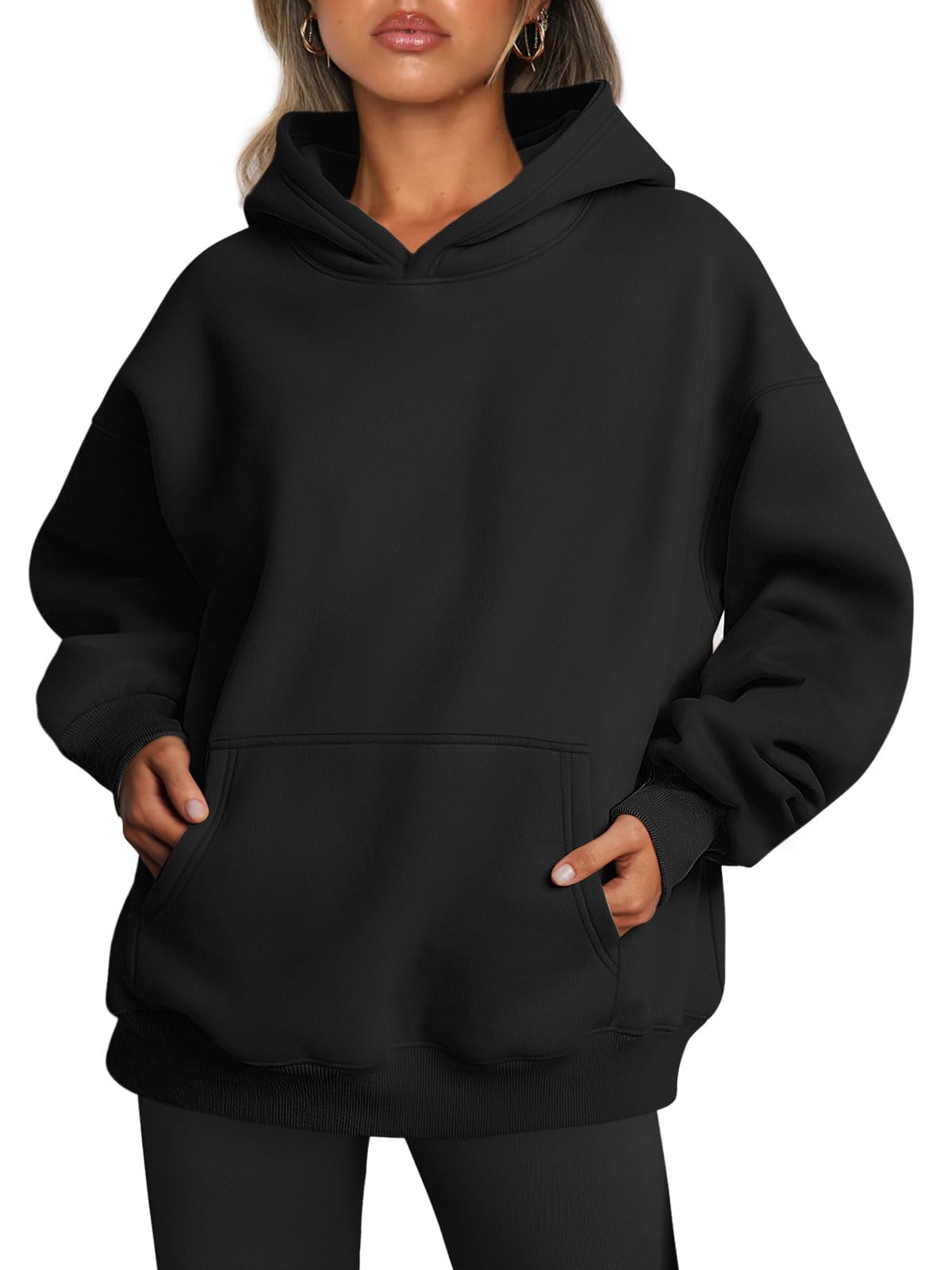 Trendy Queen Womens Oversized Hoodies Fleece Sweatshirts Fall Fashion 2025 Pullover Sweaters Winter Clothes Black M