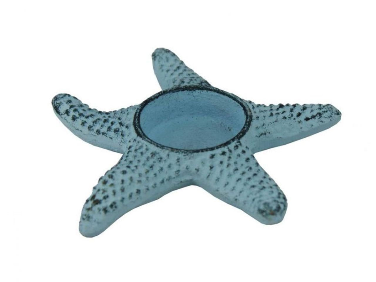 Hampton Nautical Cast Iron Starfish Decorative Tea Light Holder, 4.5", Dark Blue/Whitewashed