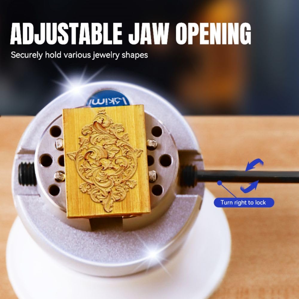 Lakimi Ball Vise - 3 Inch Engravers Vise with Self-Centering Jaw, Rotational Brake, 360° Rotation, 78 pcs Engraving Setting Tool Accessories, Stainless Steel A04C